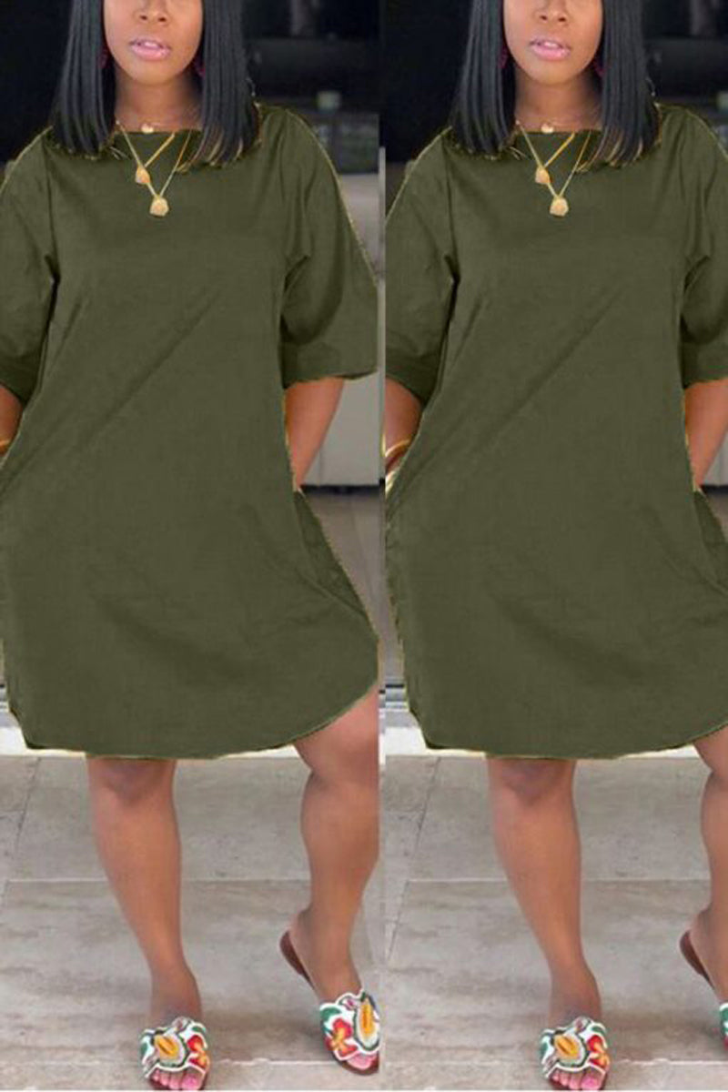 [Pre-Sale] Plus Size Casual Solid Short Sleeve Mini Dresses - Fashionaviv-Mini Dresses-[product_label]