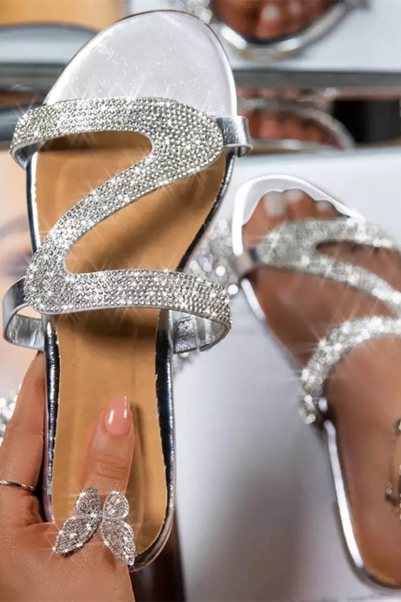 Open-toed Rhinestone Shoe slippers Shoes - Fashionaviv