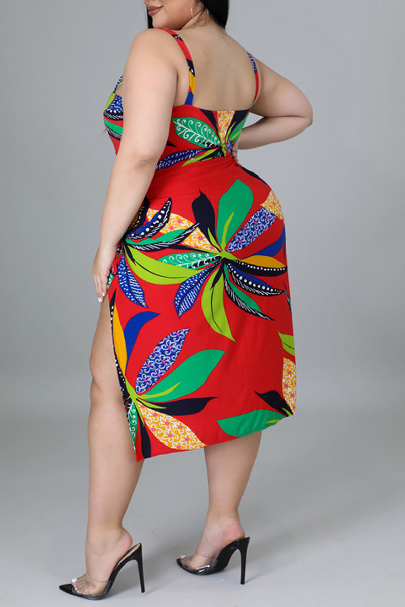 Plus Size Beach All Over Print Two Piece Set Swimsuit
